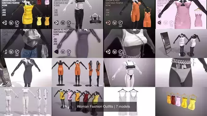 Woman Fashion Outfits 3D Model Collection