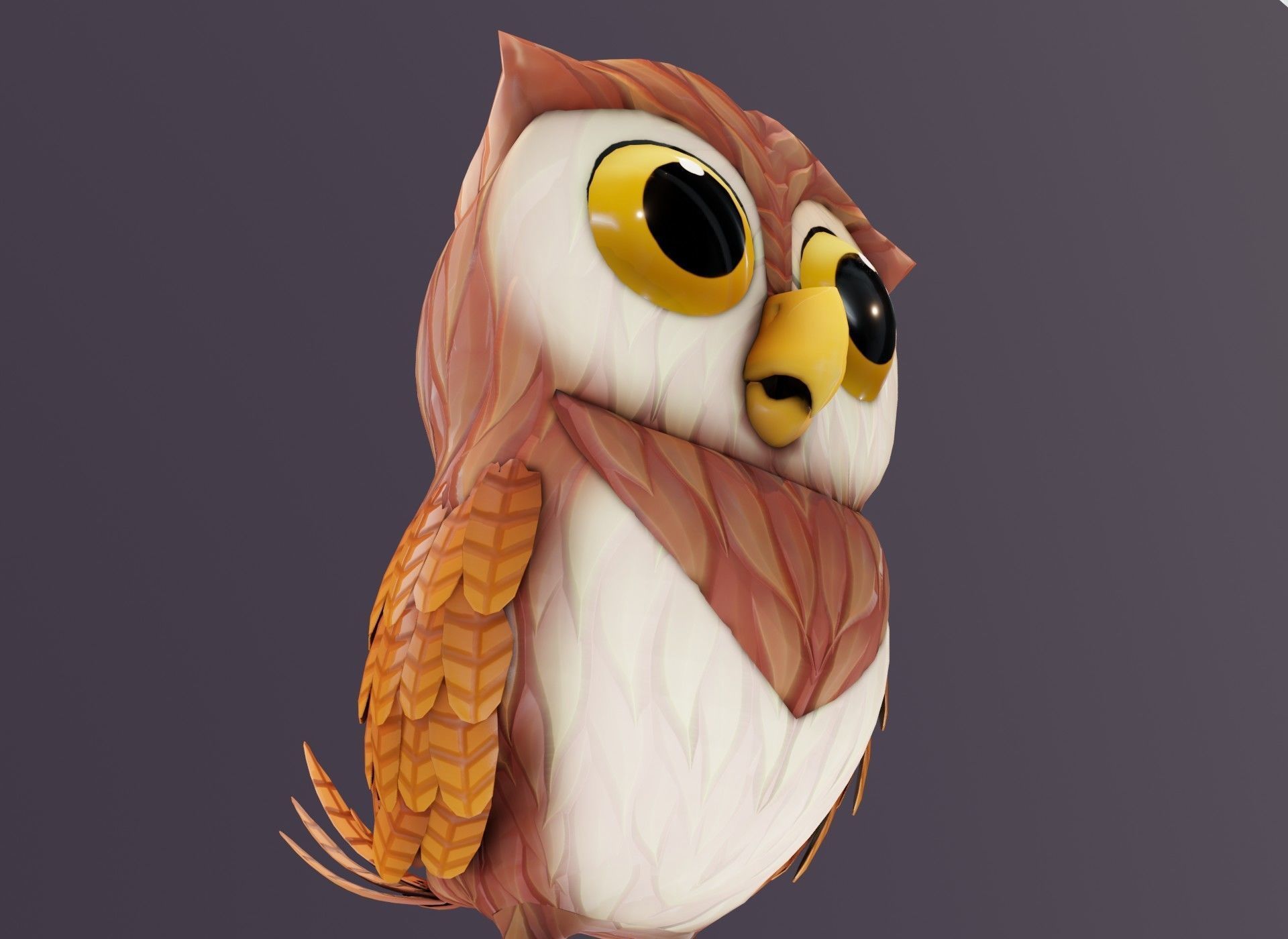 Cartoon Owl Rigged and Animated 3D Model Low-poly 3D model_9