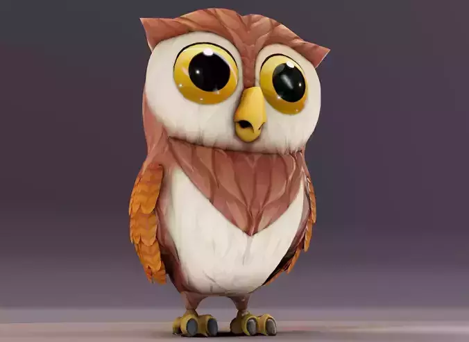 Cartoon Owl Rigged and Animated 3D Model