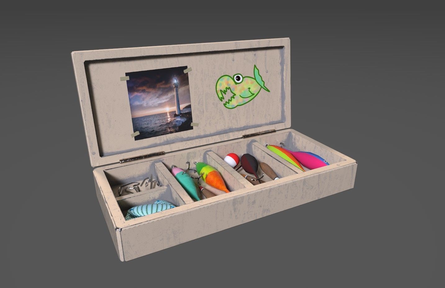 Low-poly handpainted fishermans box Low-poly 3D model_1
