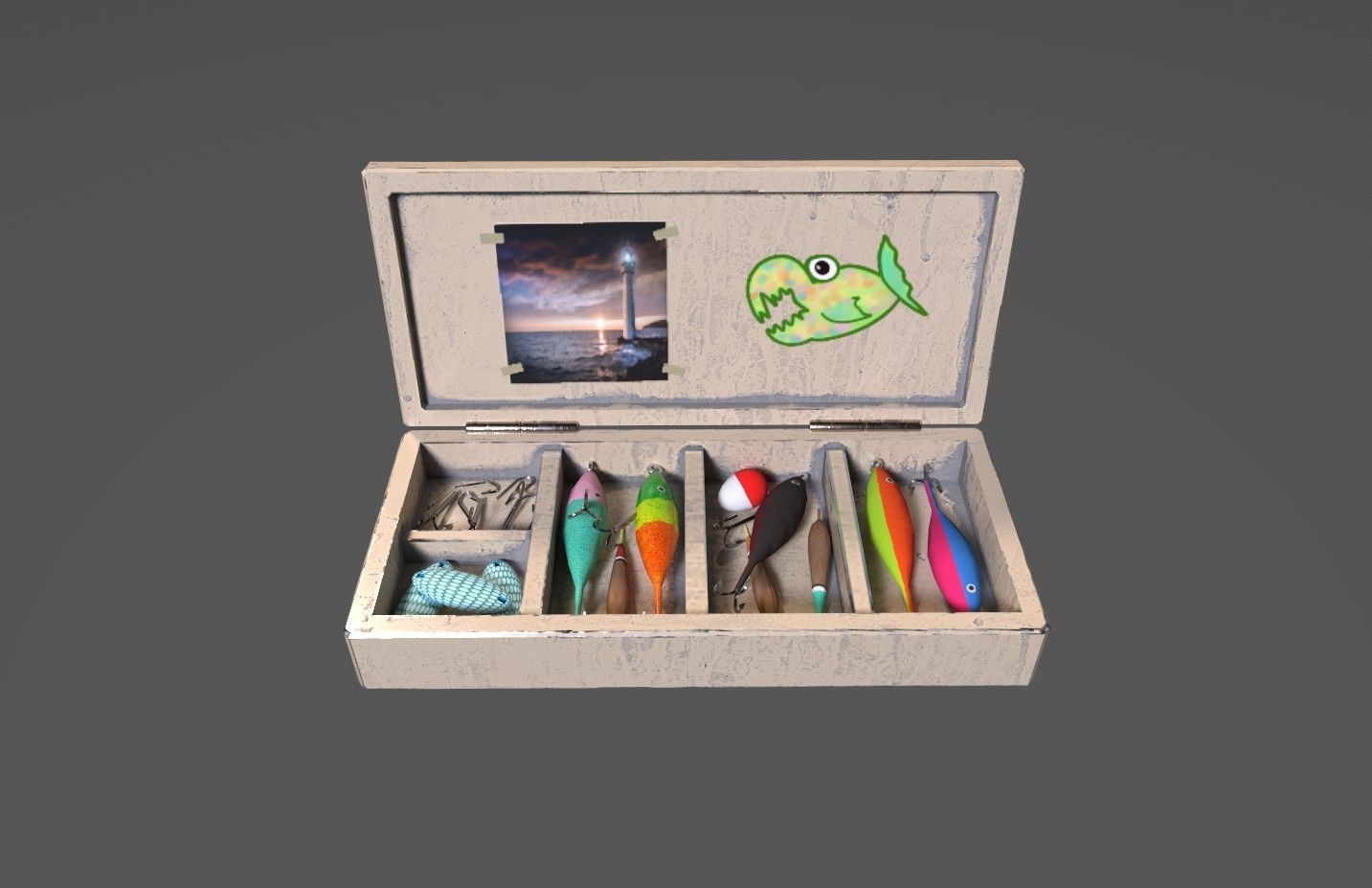 Low-poly handpainted fishermans box Low-poly 3D model_9