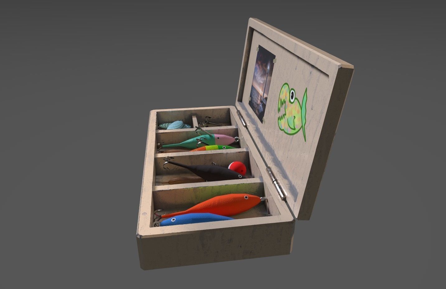 Low-poly handpainted fishermans box Low-poly 3D model_2