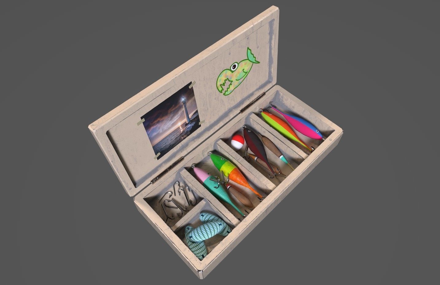 Low-poly handpainted fishermans box Low-poly 3D model_6