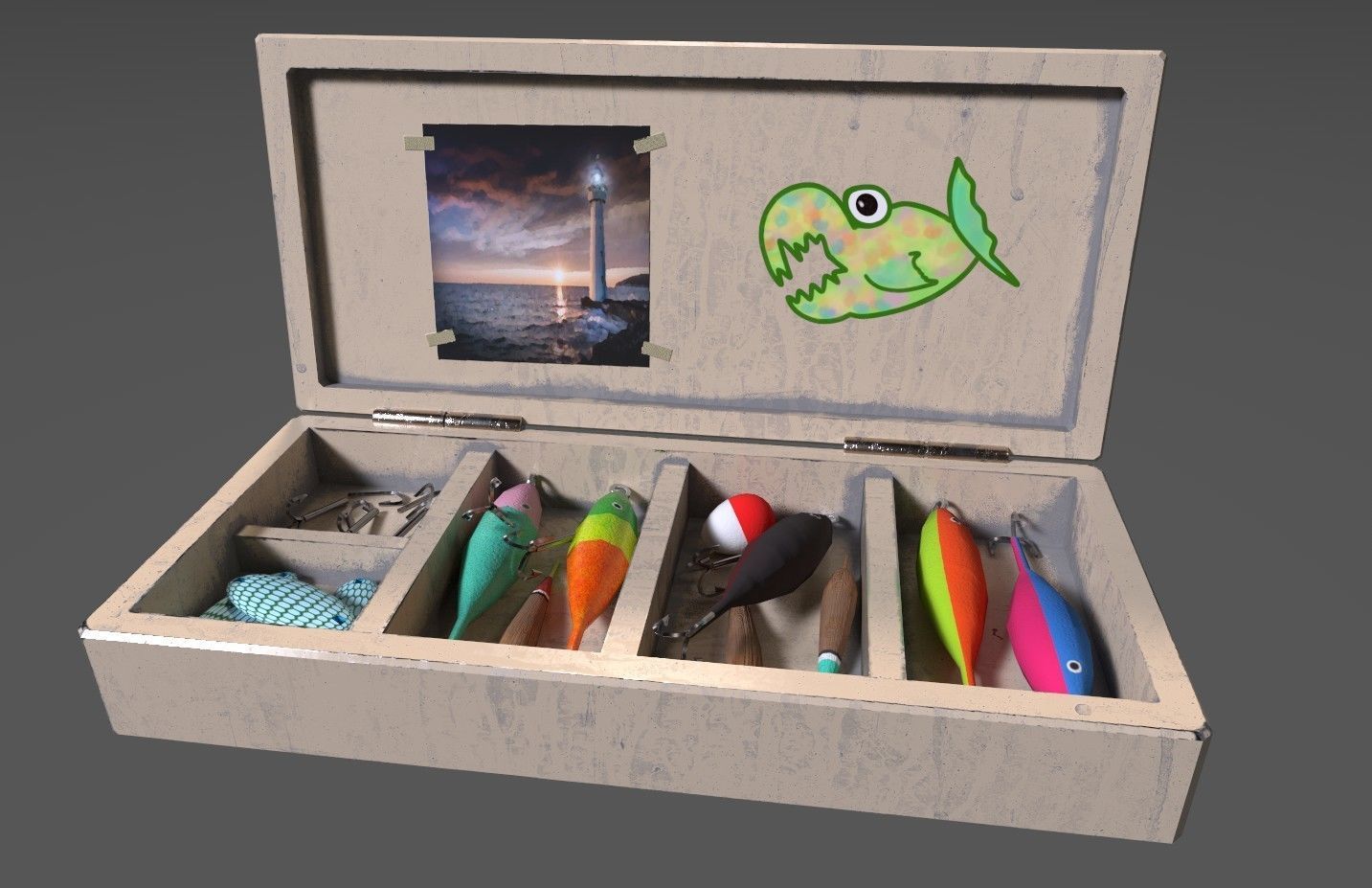 Low-poly handpainted fishermans box Low-poly 3D model_4