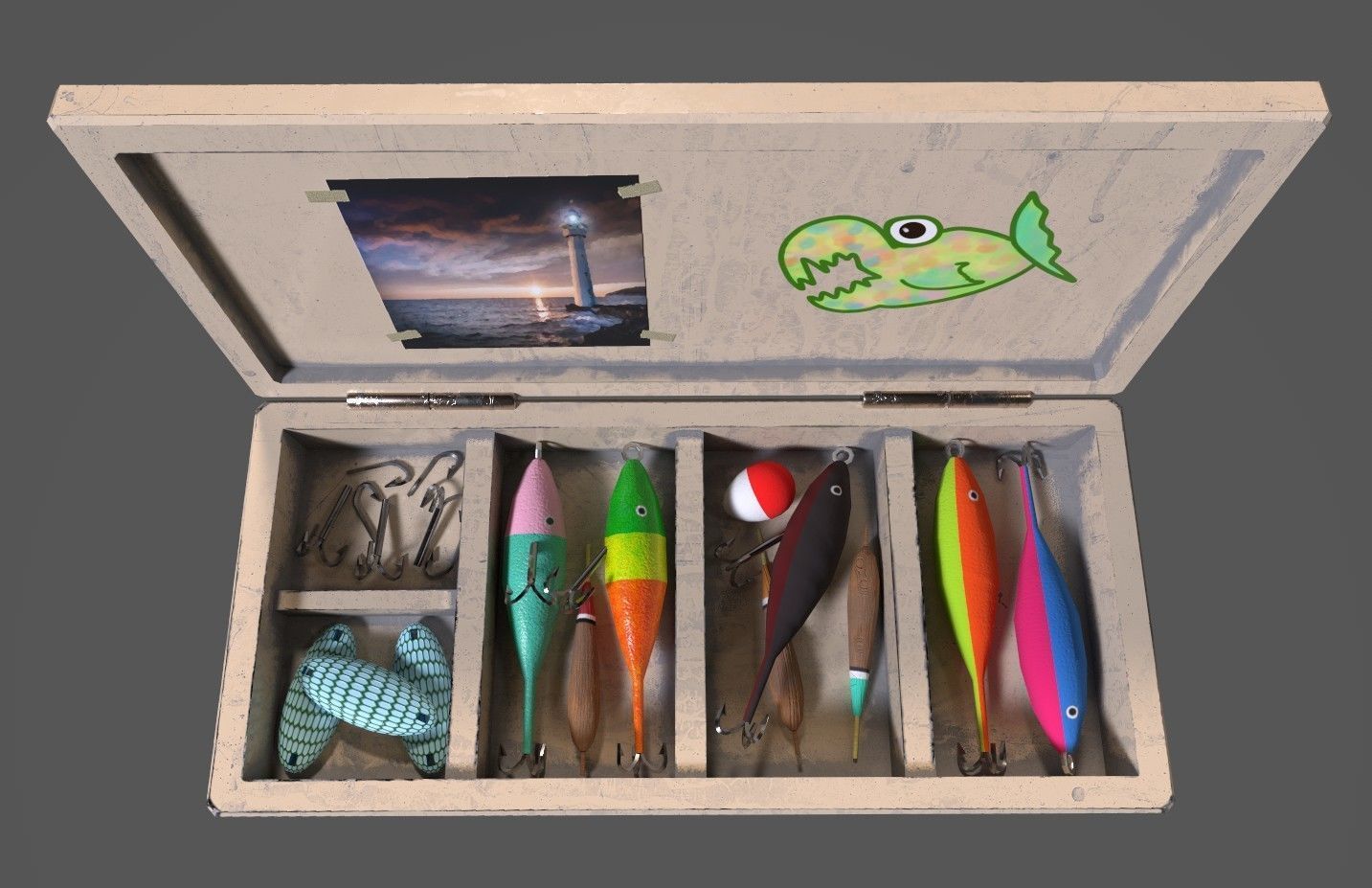 Low-poly handpainted fishermans box Low-poly 3D model_7