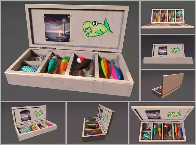 Low-poly handpainted fishermans box