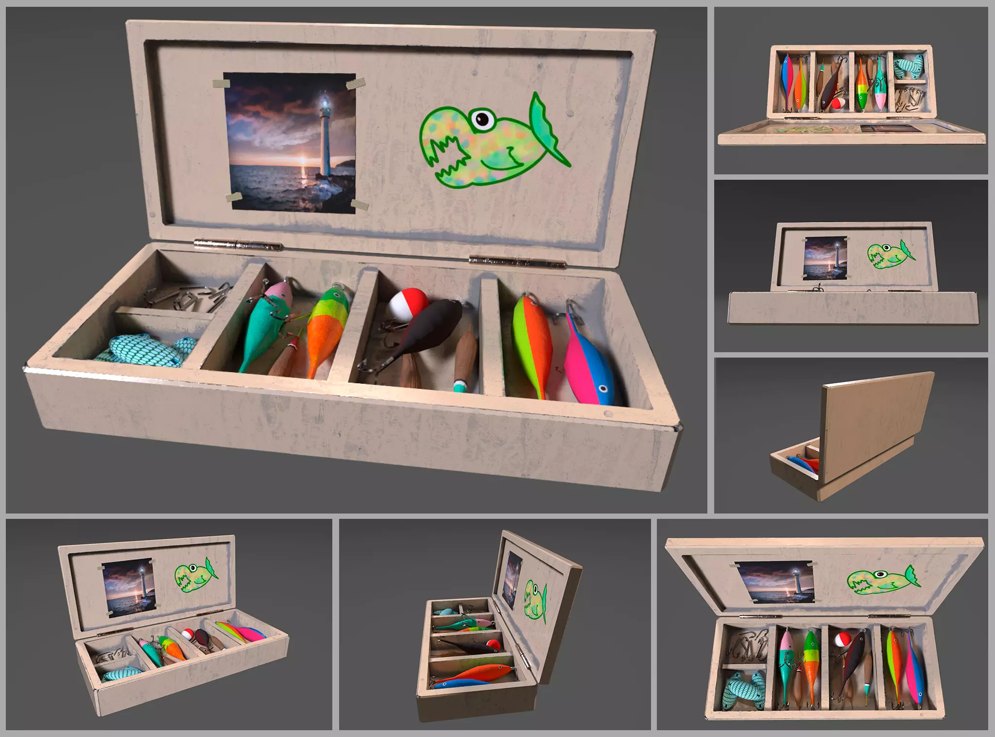 Low-poly handpainted fishermans box Low-poly 3D model_0