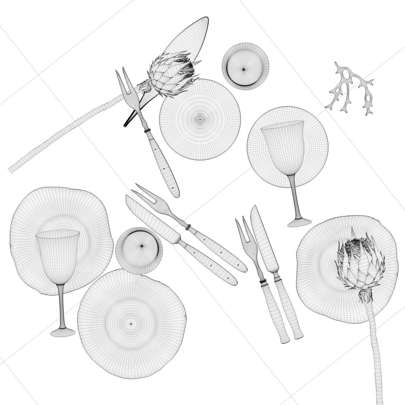 Terra Plates Cutlery with Artichoke 3D model_3