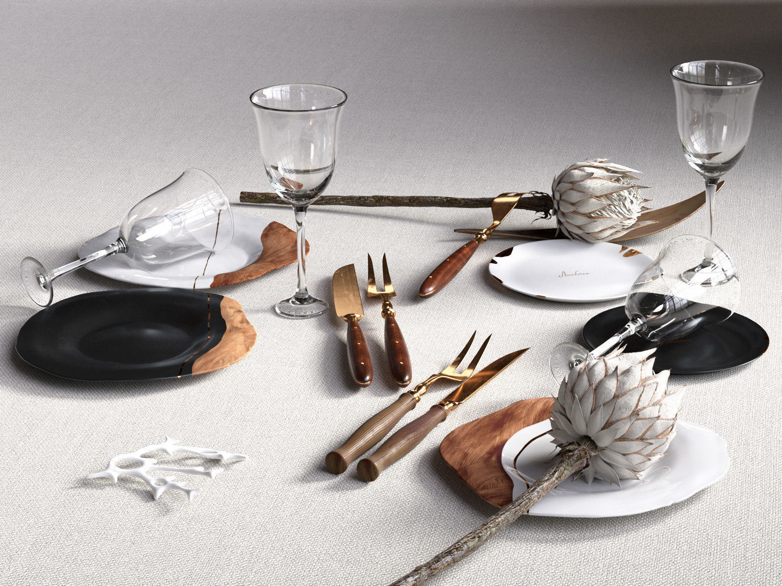 Terra Plates Cutlery with Artichoke 3D model_1