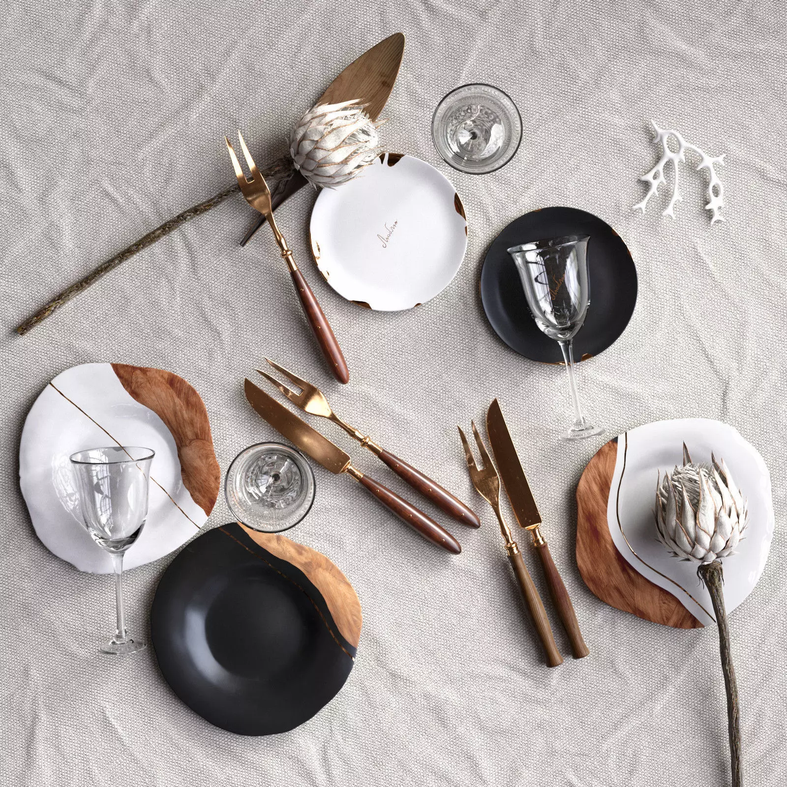 Terra Plates Cutlery with Artichoke 3D model_0