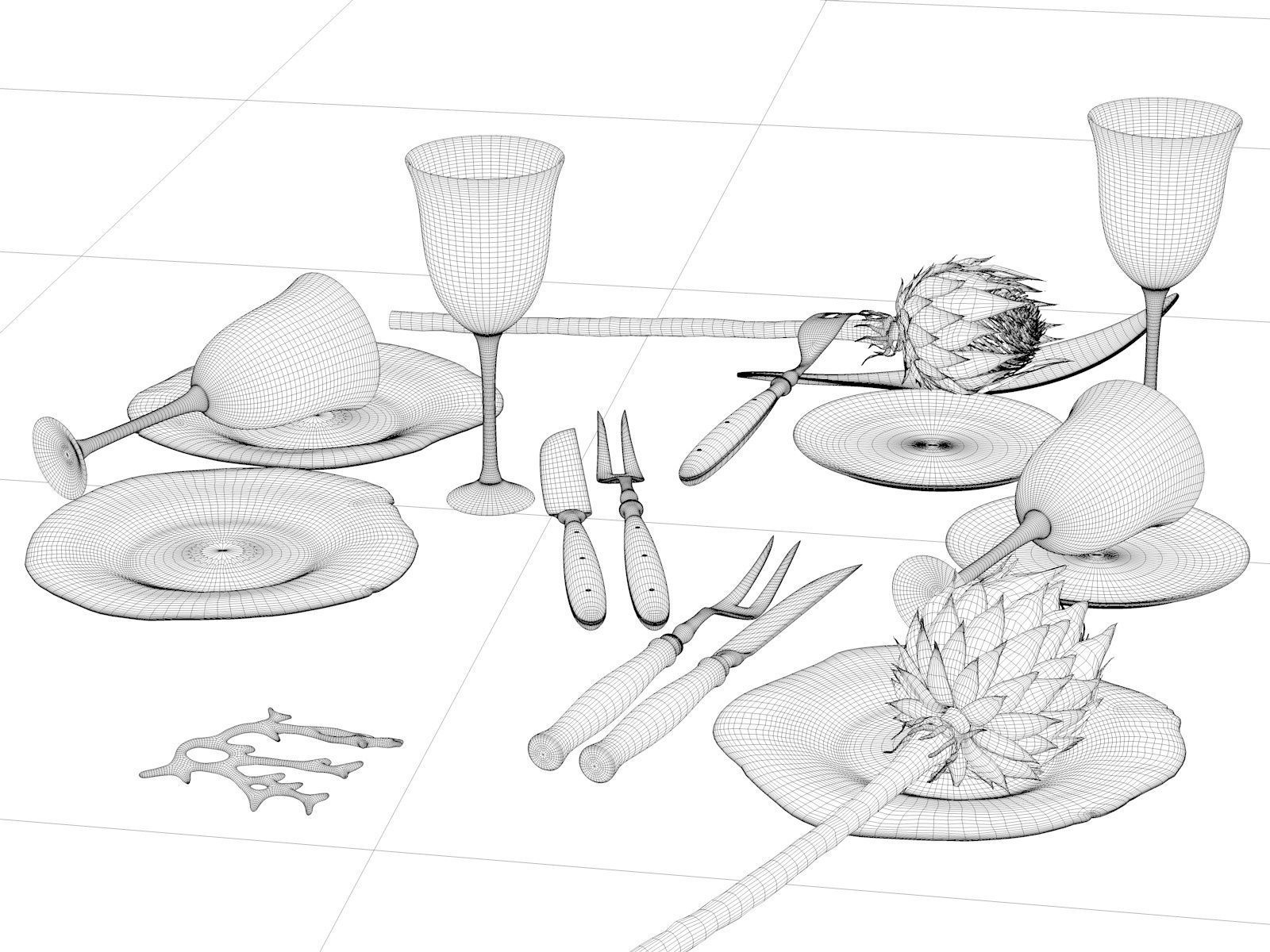 Terra Plates Cutlery with Artichoke 3D model_4