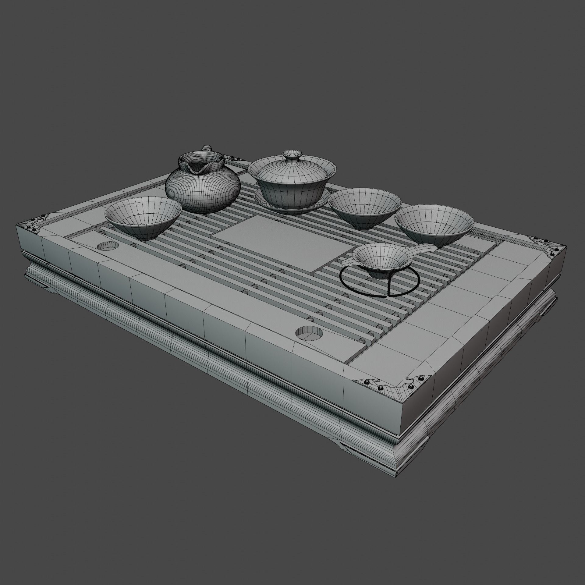 Chinese Tea Table Chaban cups and teapot 3D model_6