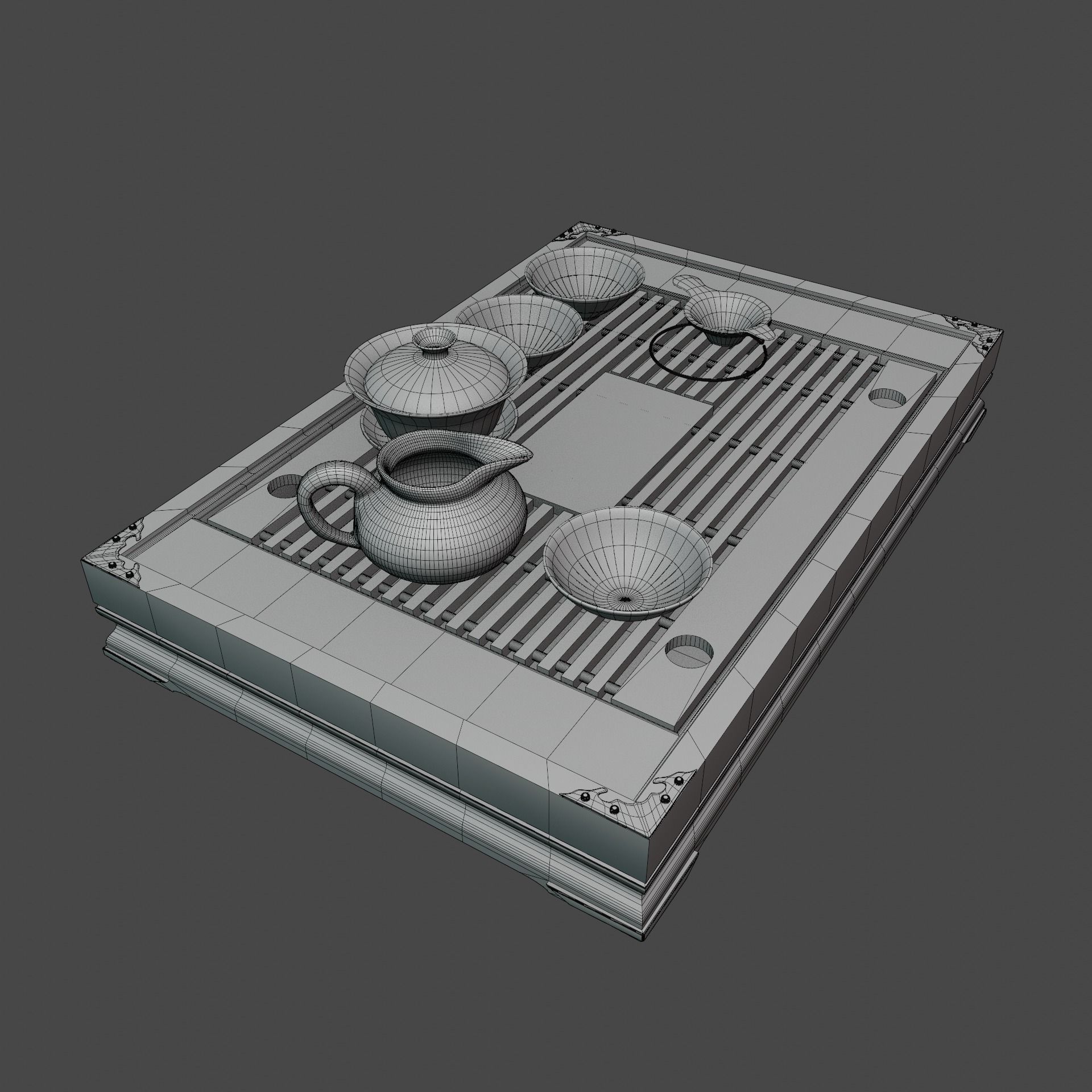 Chinese Tea Table Chaban cups and teapot 3D model_7