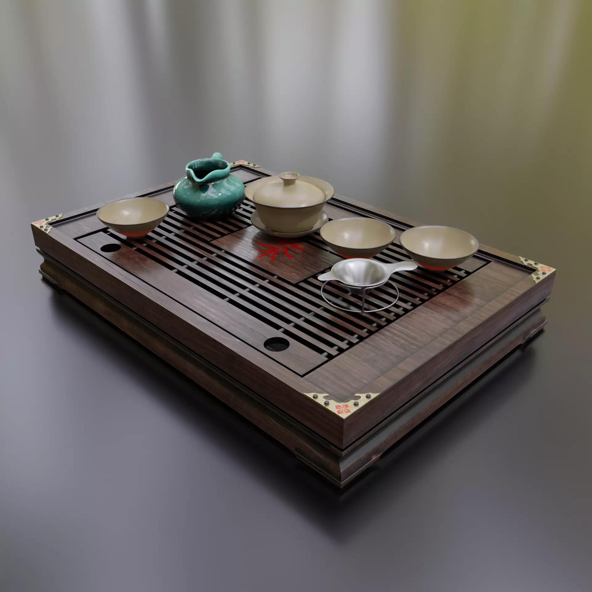 Chinese Tea Table Chaban cups and teapot 3D model_0