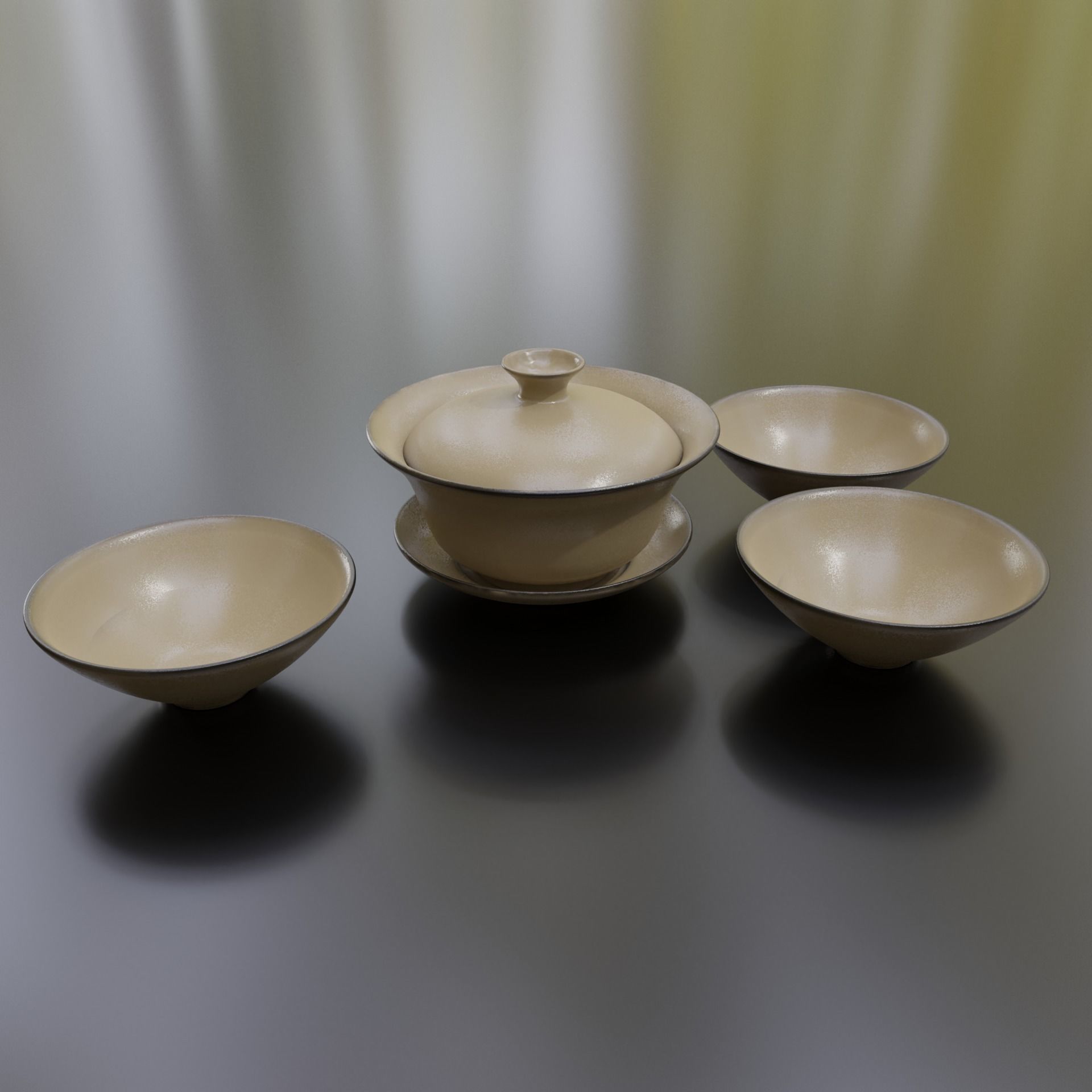 Chinese Tea Table Chaban cups and teapot 3D model_5