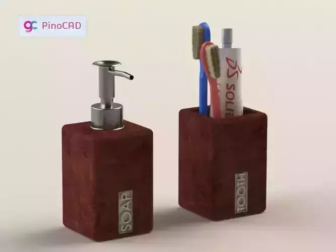 Soap Dispenser and Toothbrush Holder Set 3D model