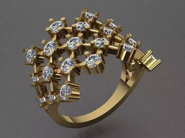 Honeycomb Style Diamond Golden Ring