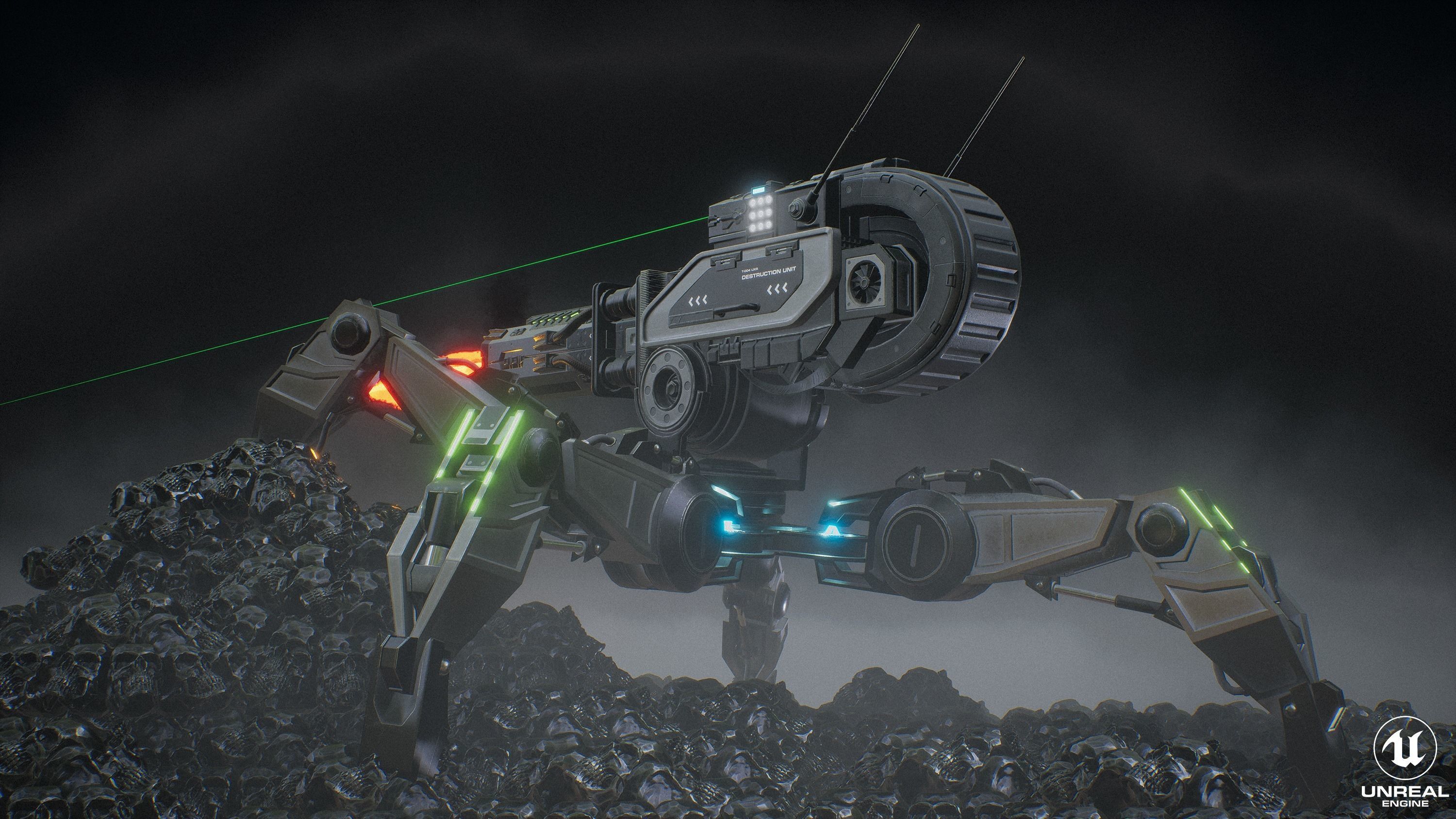 Sci-Fi Robot Turret Low-poly 3D model_4