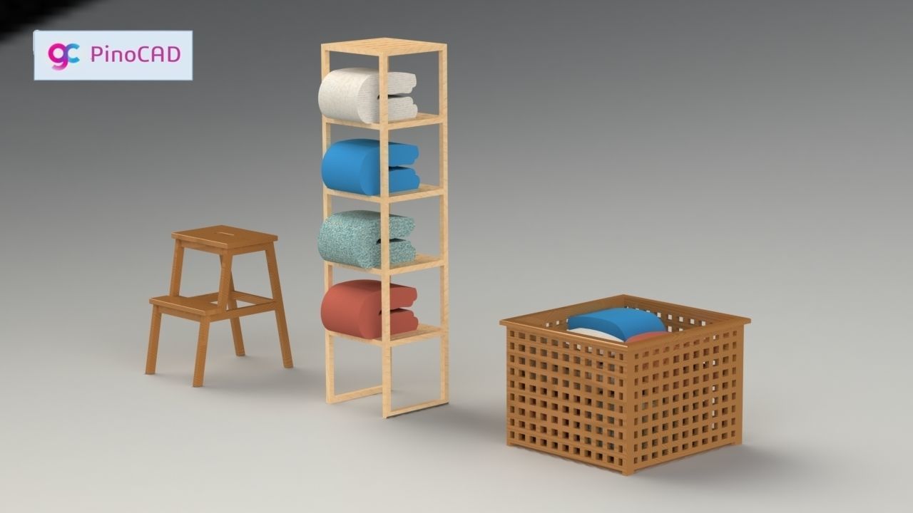 Wooden Household Furniture Set 3D model_1