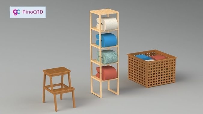 Wooden Household Furniture Set 3D model