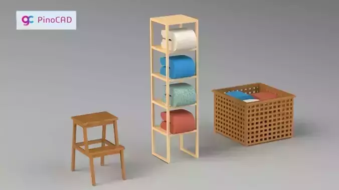 Wooden Household Furniture Set 3D model