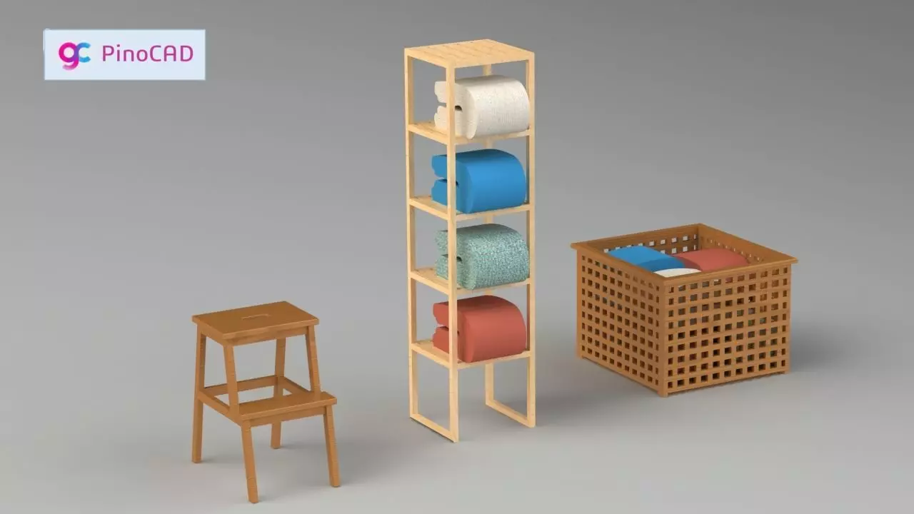 Wooden Household Furniture Set 3D model_0