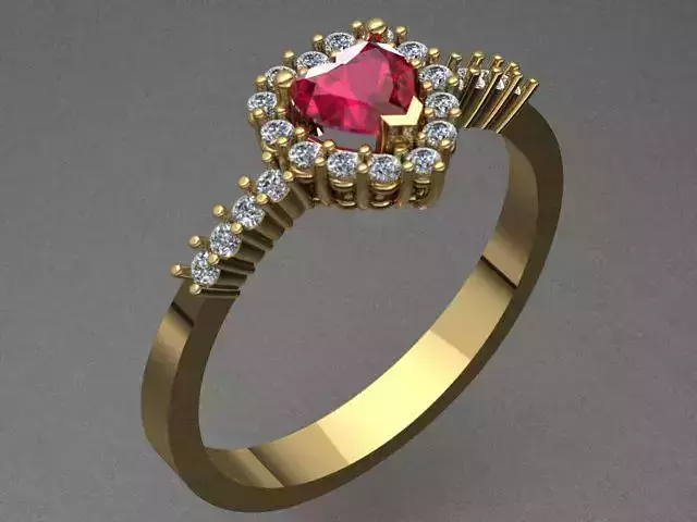 Heart Shaped Diamond Golden Ring 3D print model