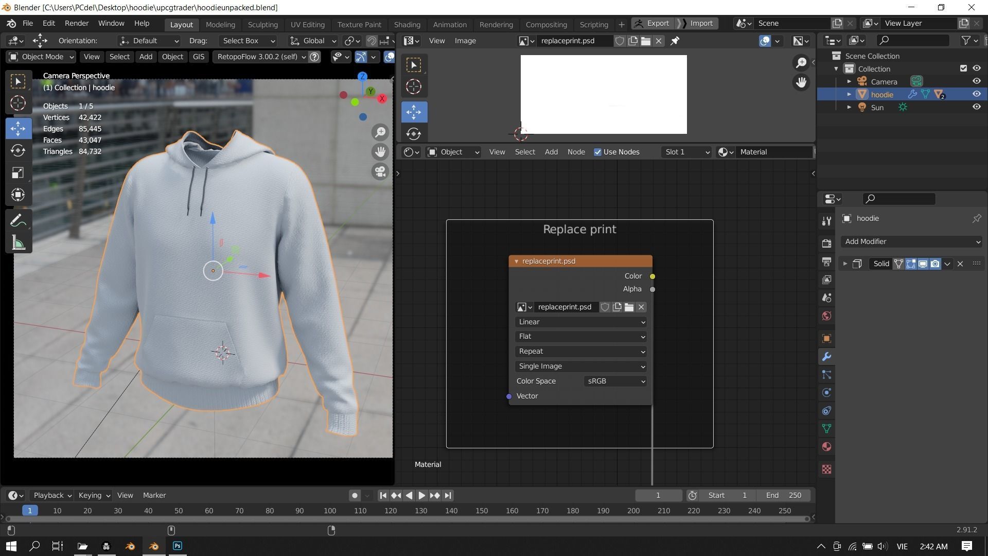 Replaceable print hoodie sweatshirt - male Low-poly 3D model_15