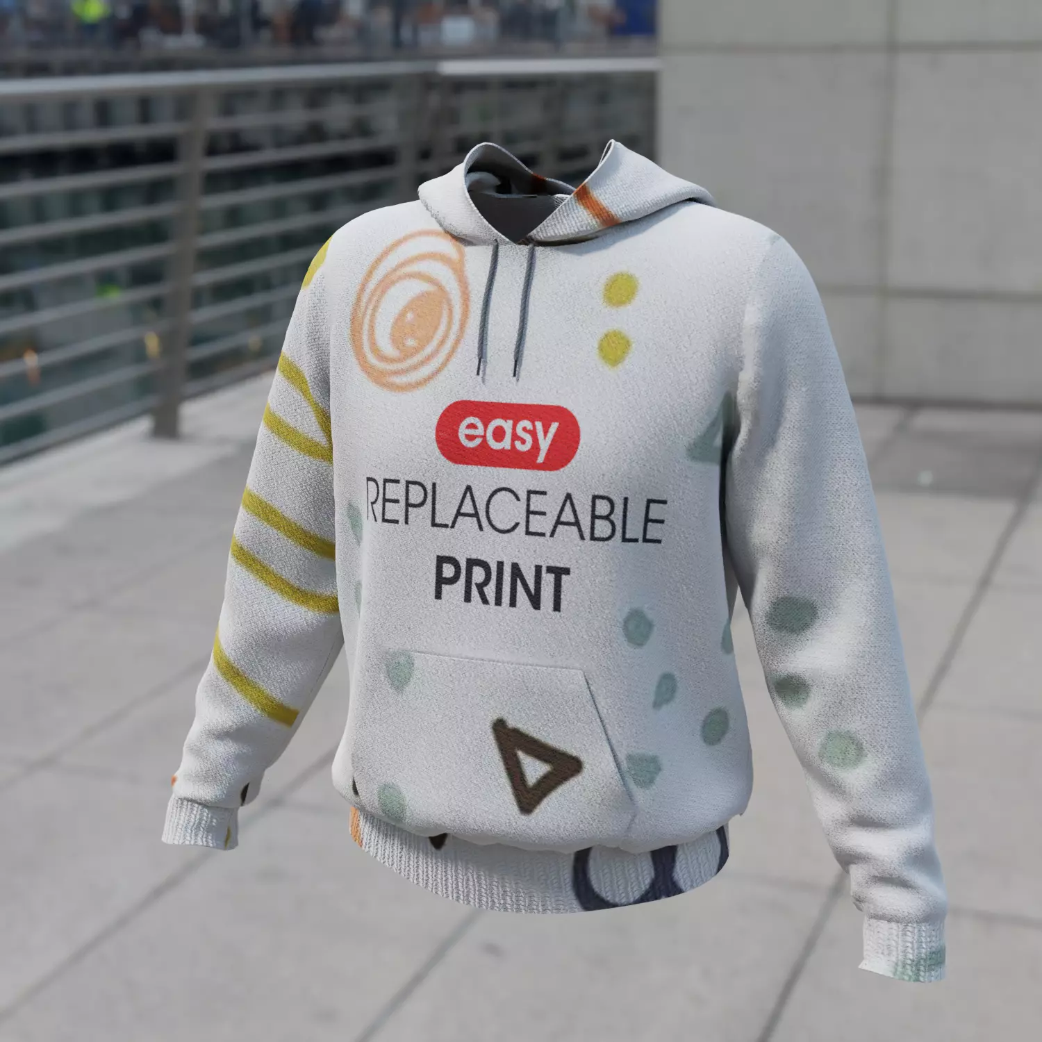 Replaceable print hoodie sweatshirt - male Low-poly 3D model_0