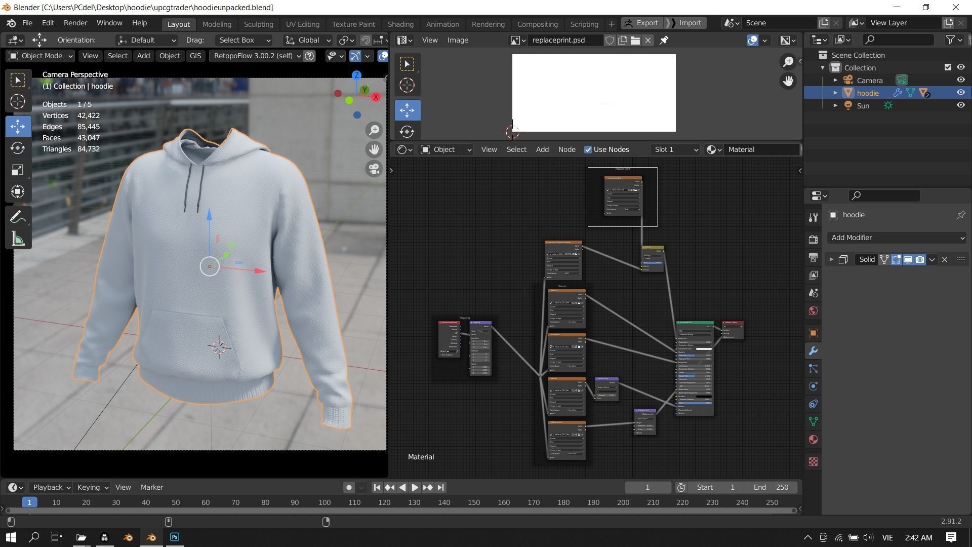 Replaceable print hoodie sweatshirt - male Low-poly 3D model_14