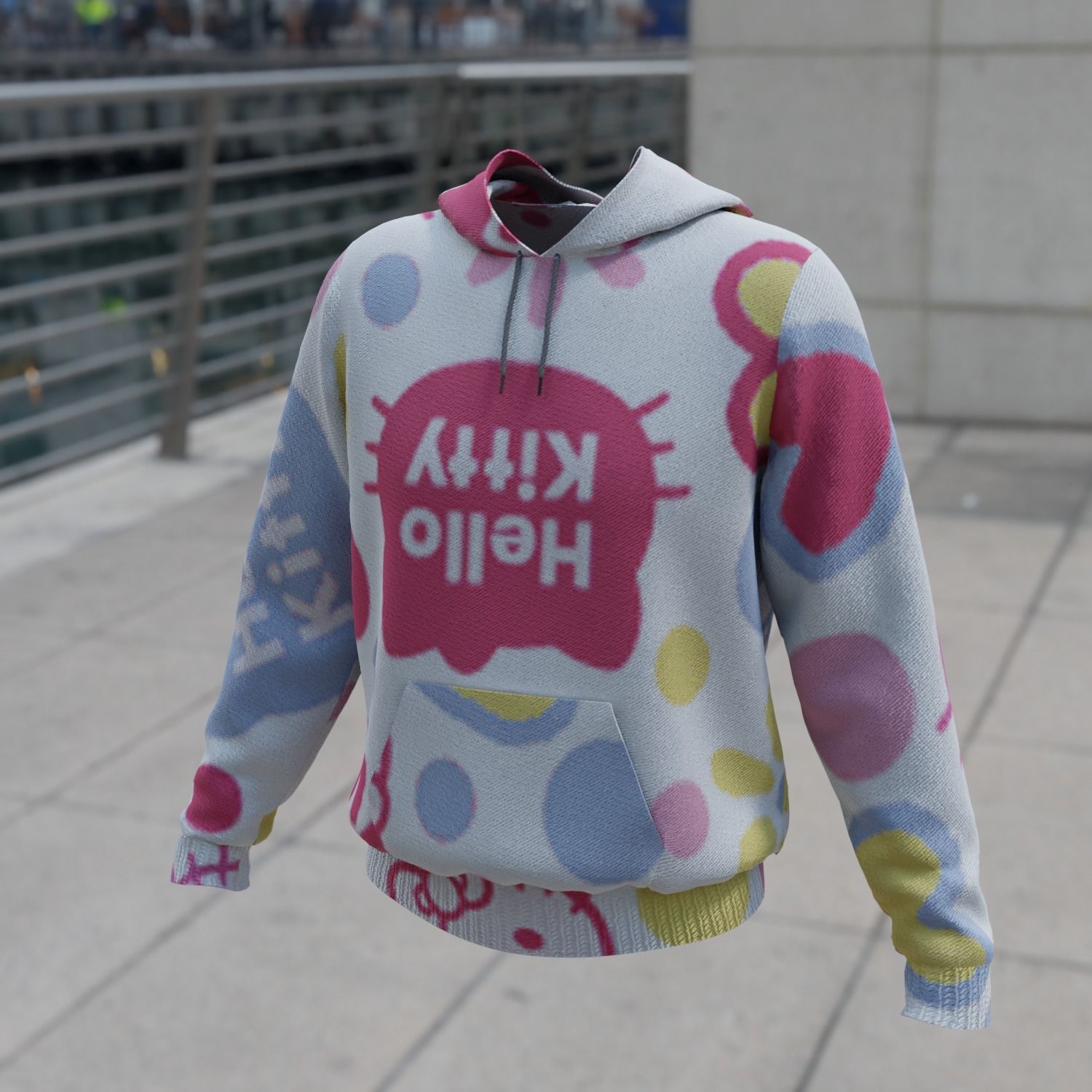 Replaceable print hoodie sweatshirt - male Low-poly 3D model_4