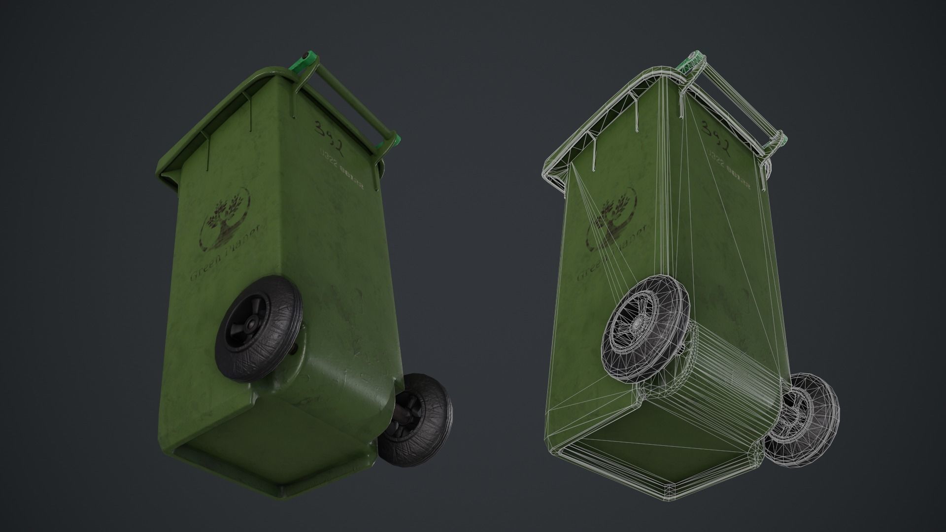 Old Green Recycle bin Low-poly 3D model_5