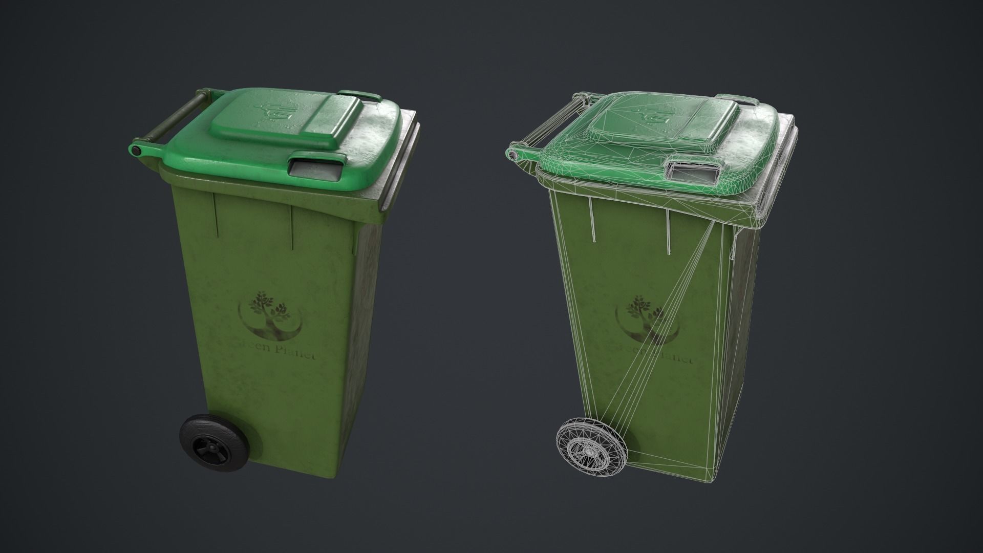 Old Green Recycle bin Low-poly 3D model_4