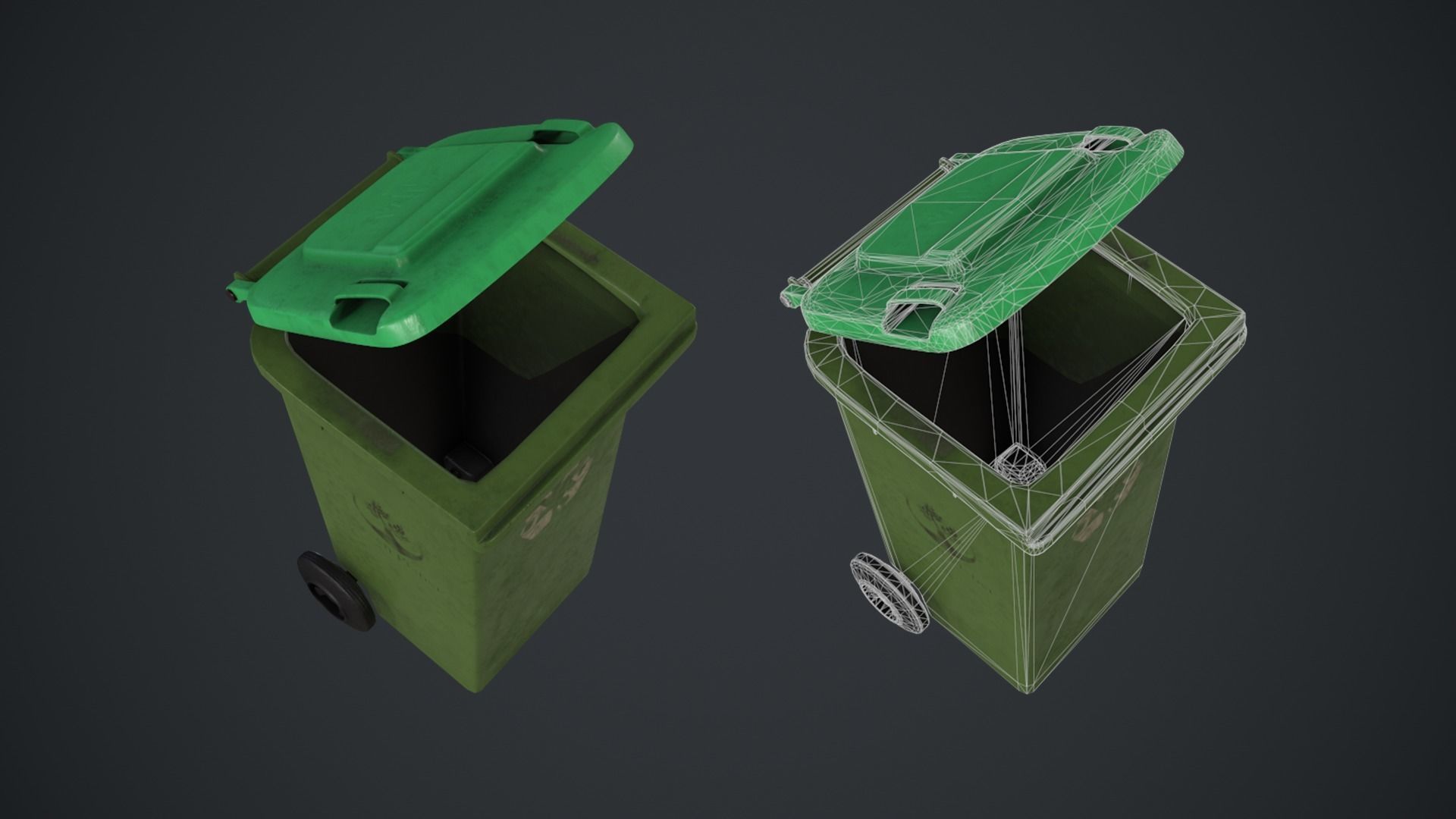 Old Green Recycle bin Low-poly 3D model_3