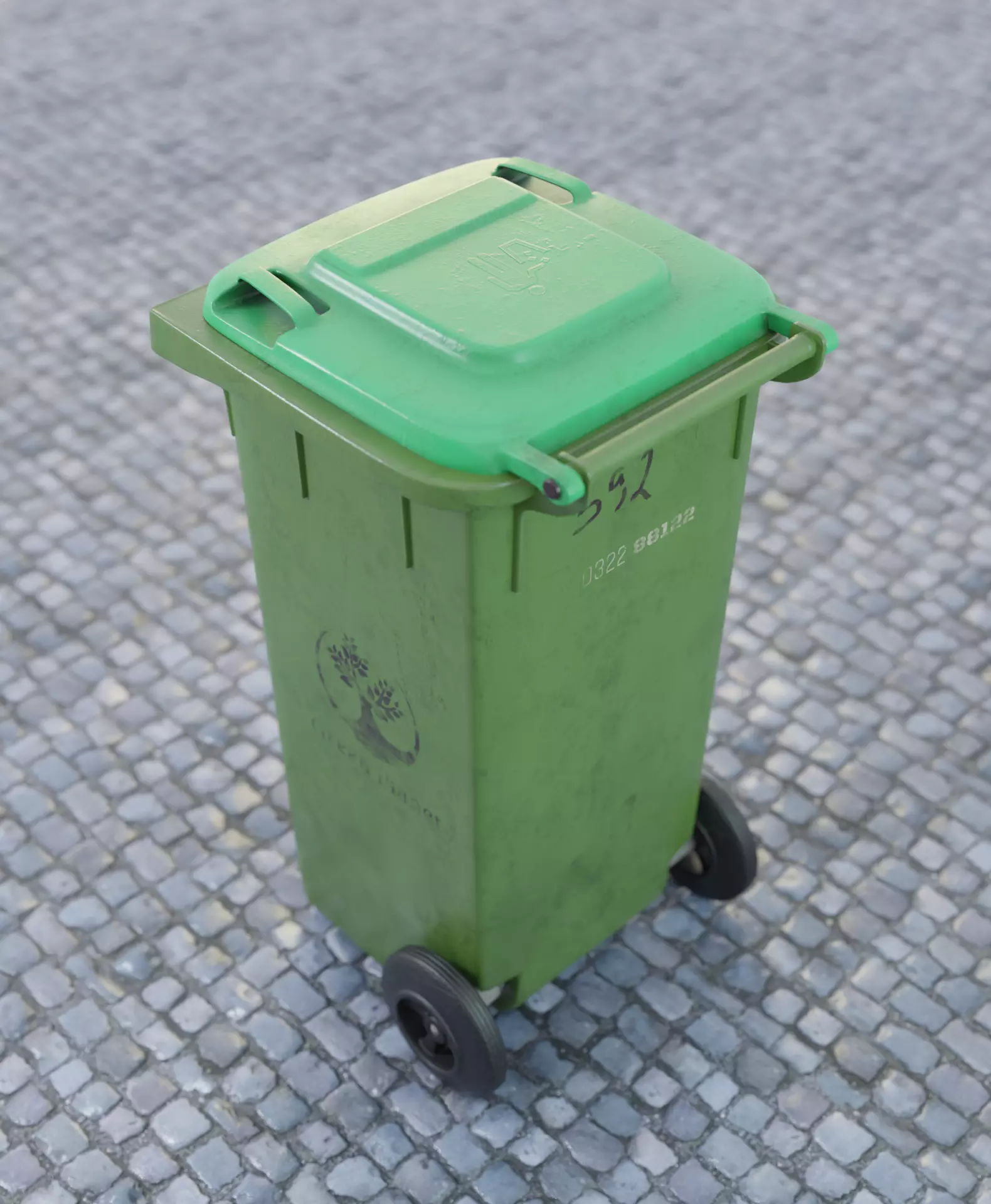 Old Green Recycle bin Low-poly 3D model_0