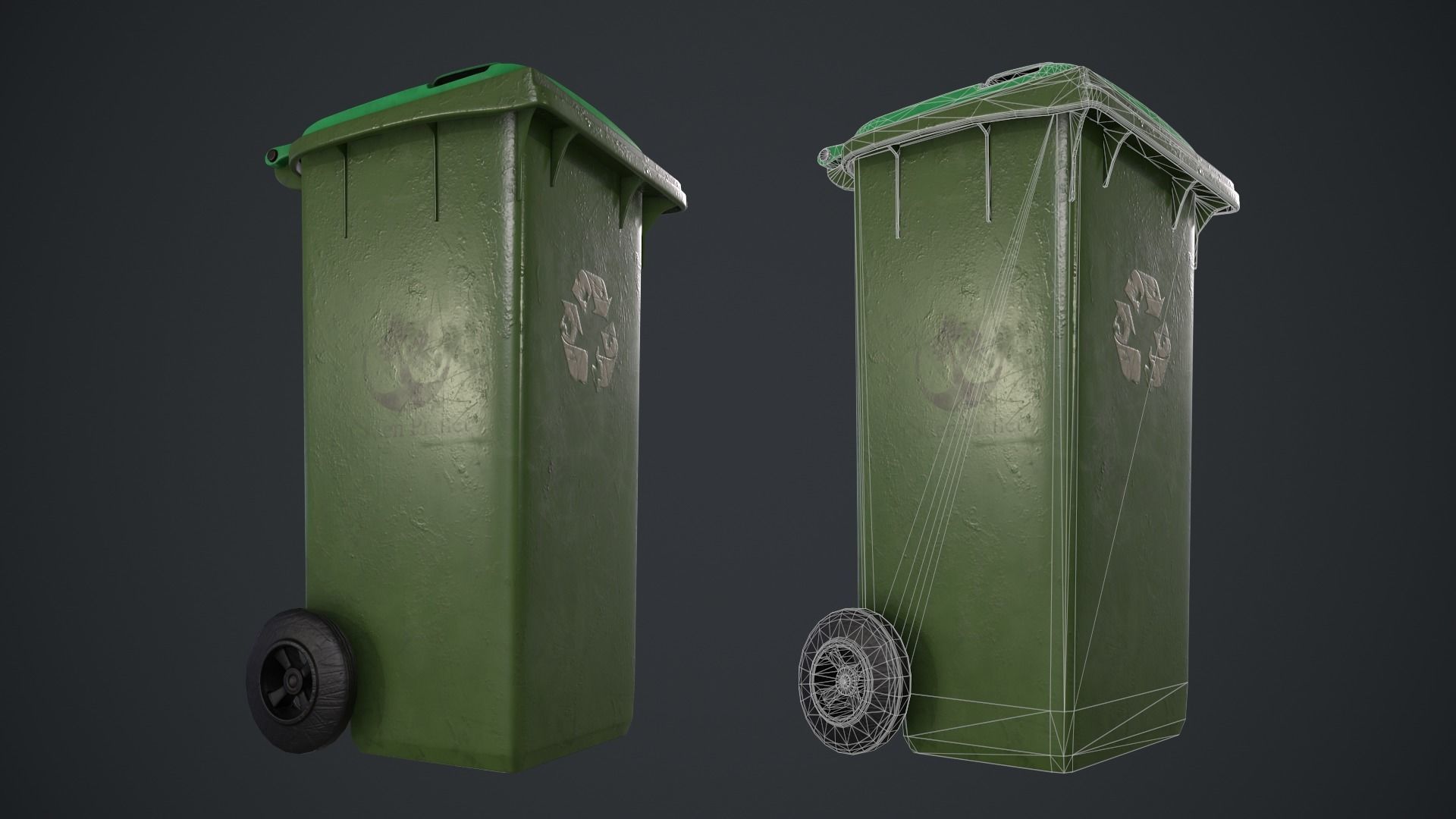 Old Green Recycle bin Low-poly 3D model_2