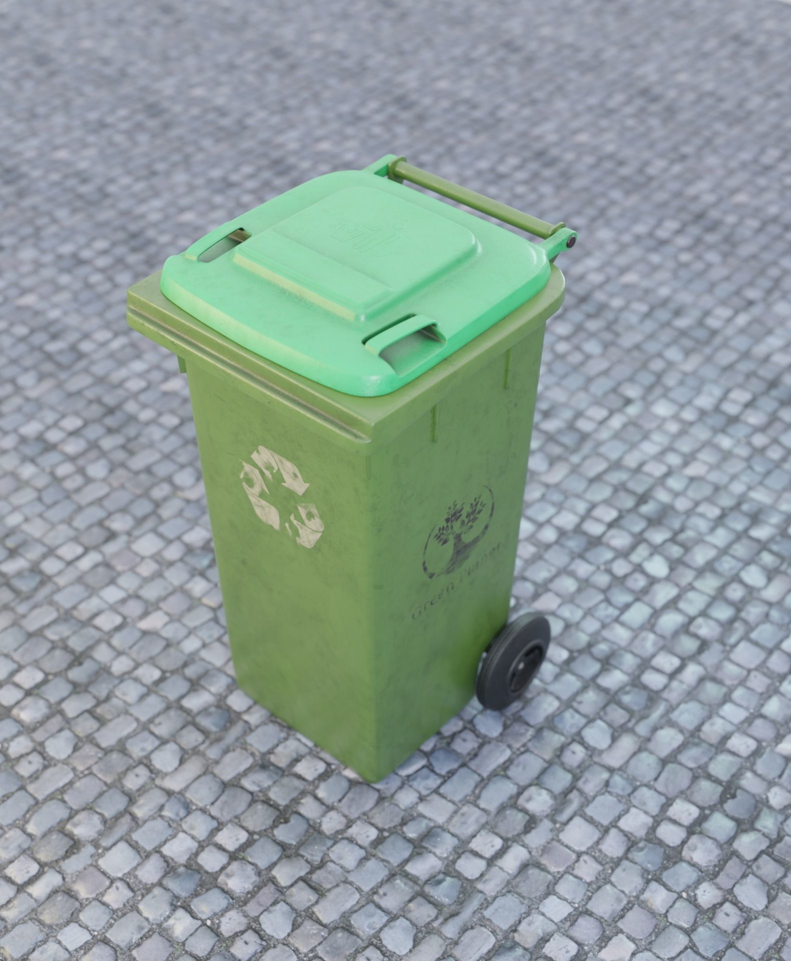 Old Green Recycle bin Low-poly 3D model_1