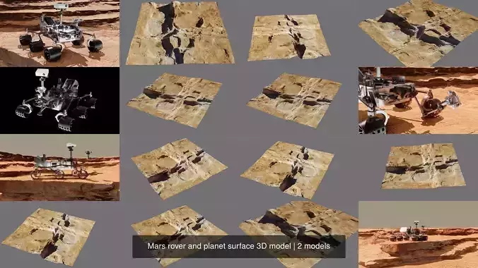 Mars rover and planet surface 3D model
