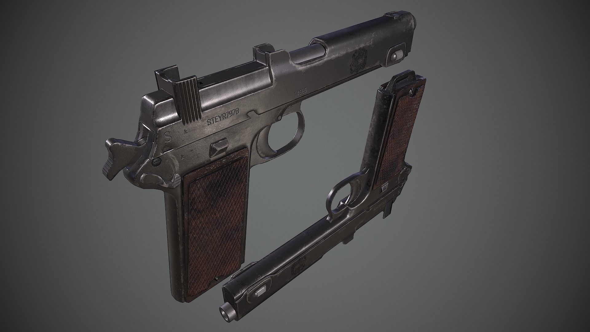 Steyr Hahn M1912 M12 gun Low-poly 3D model_3