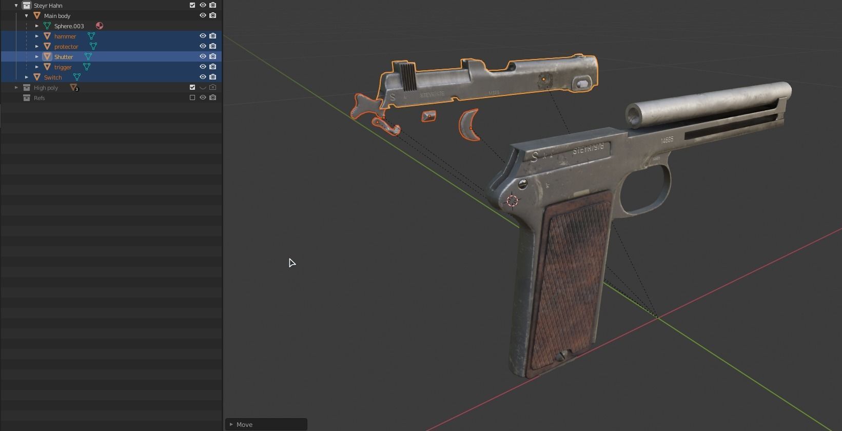Steyr Hahn M1912 M12 gun Low-poly 3D model_5