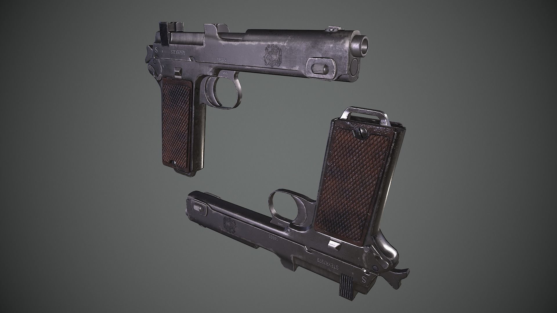 Steyr Hahn M1912 M12 gun Low-poly 3D model_4