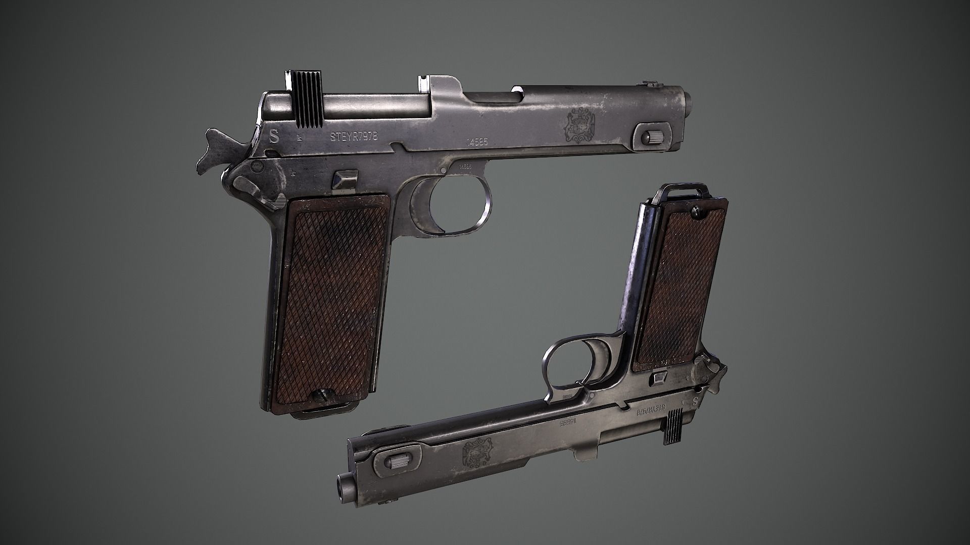 Steyr Hahn M1912 M12 gun Low-poly 3D model_0