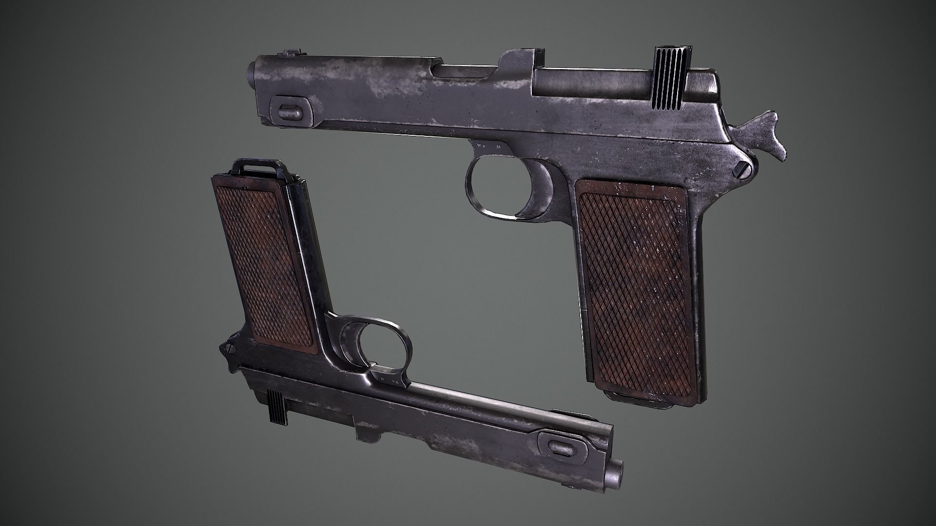 Steyr Hahn M1912 M12 gun Low-poly 3D model_2