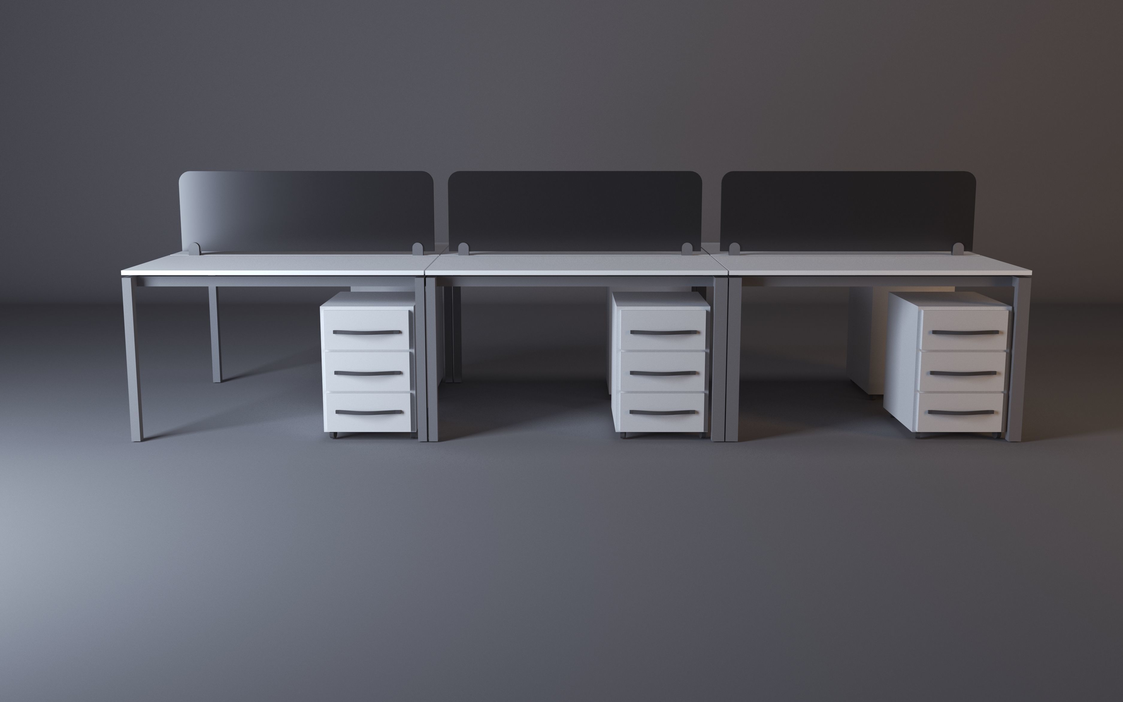 Workstation office desk with three drawers 3D model_1
