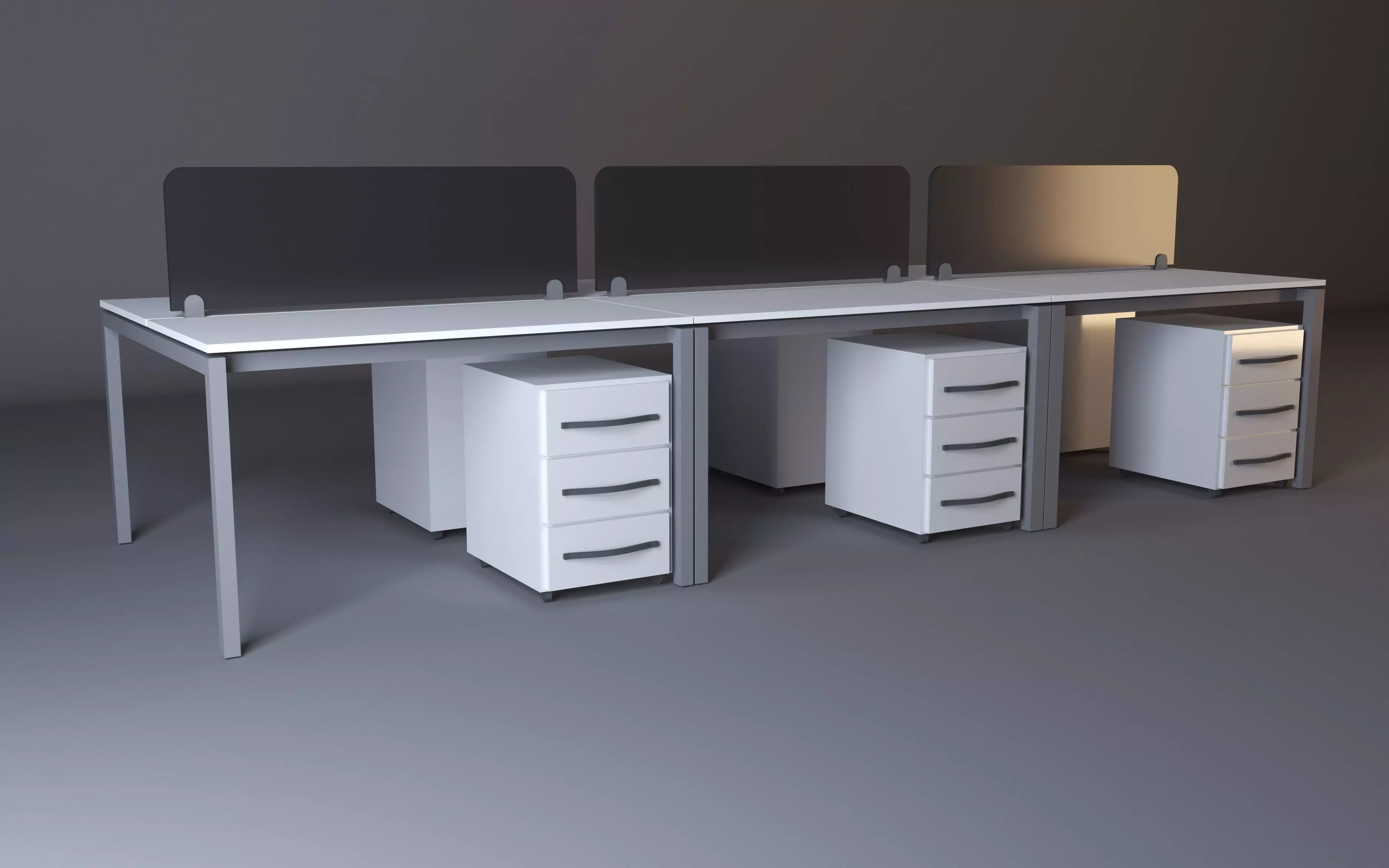 Workstation office desk with three drawers 3D model_0