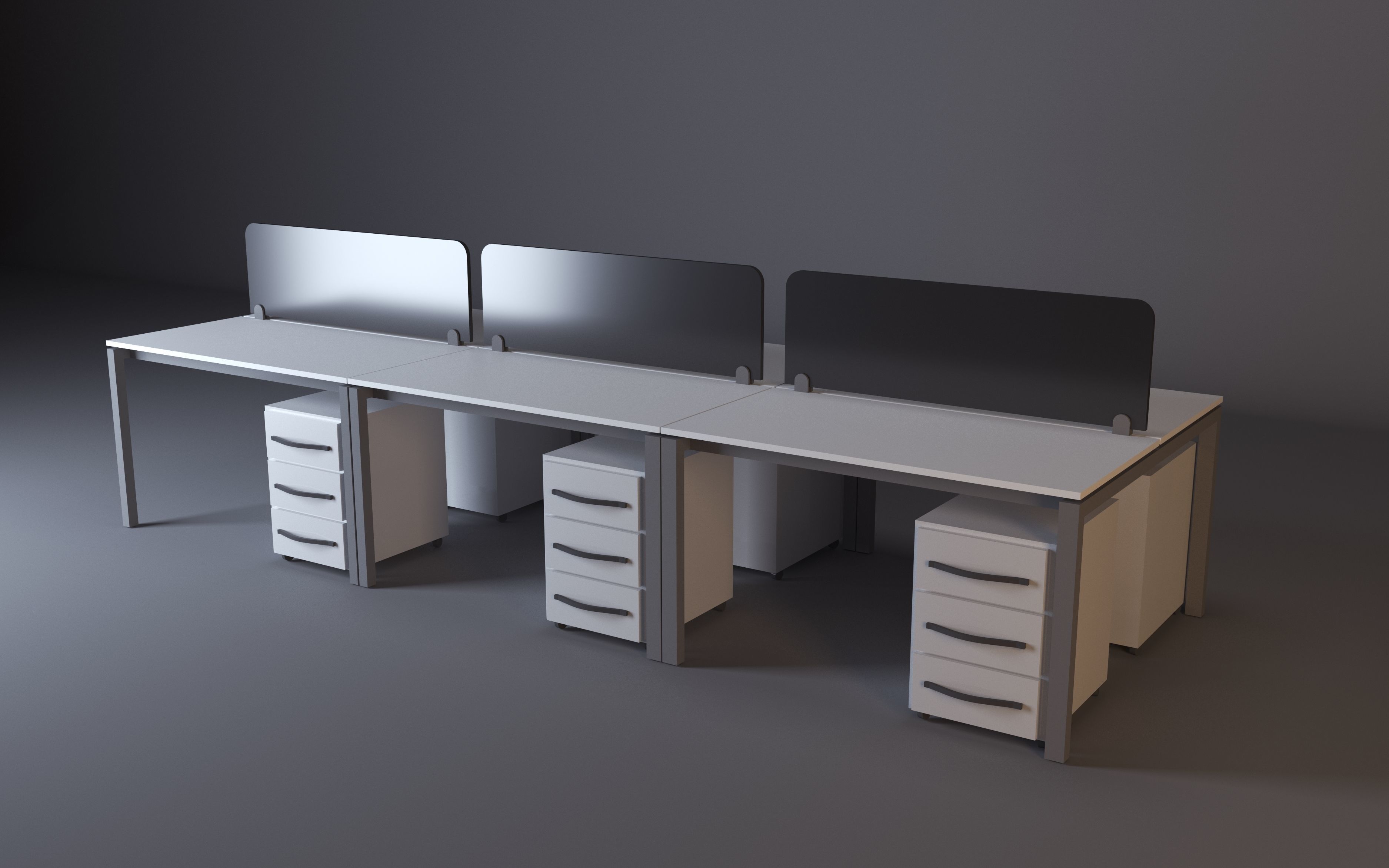Workstation office desk with three drawers 3D model_3