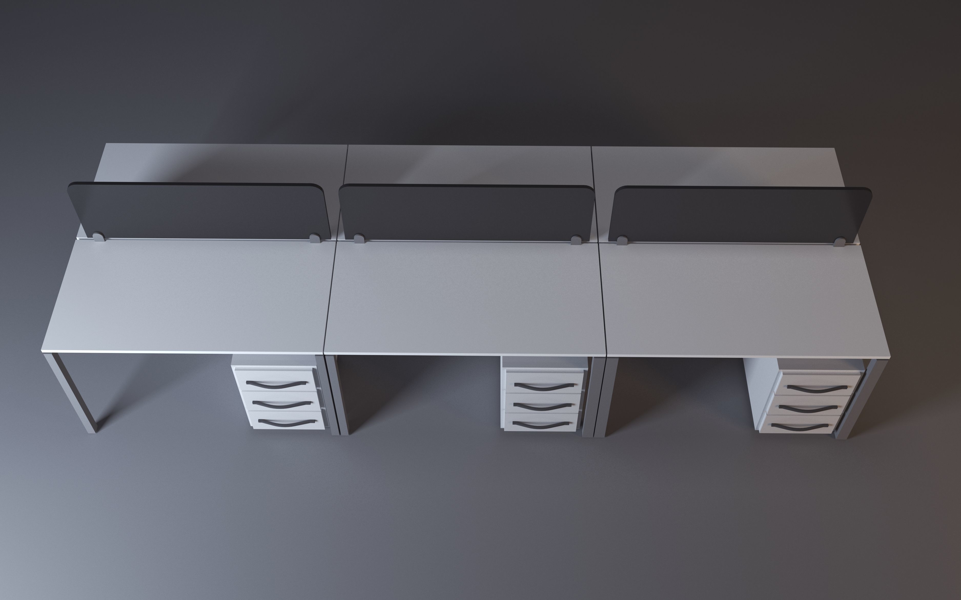 Workstation office desk with three drawers 3D model_2