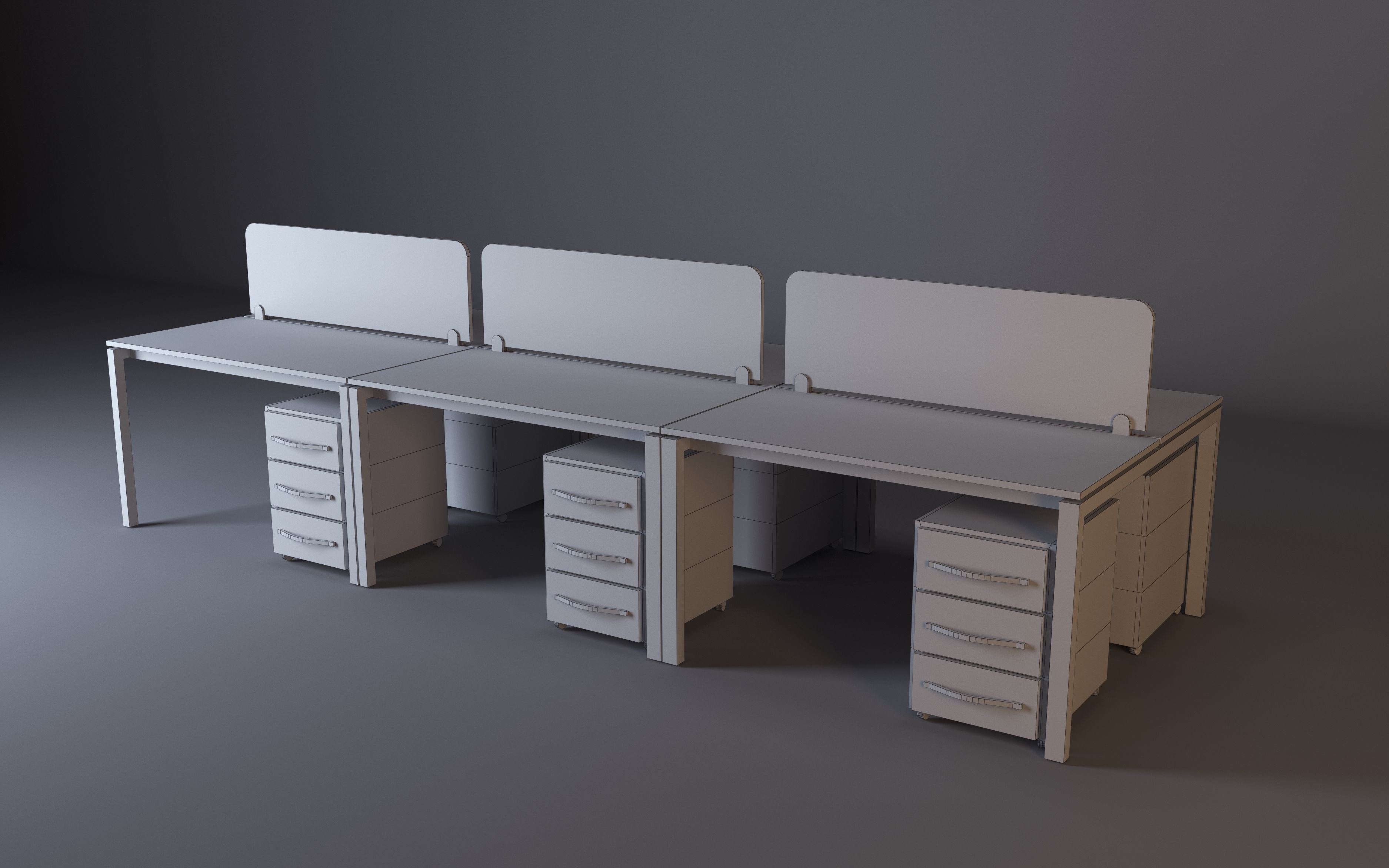 Workstation office desk with three drawers 3D model_4