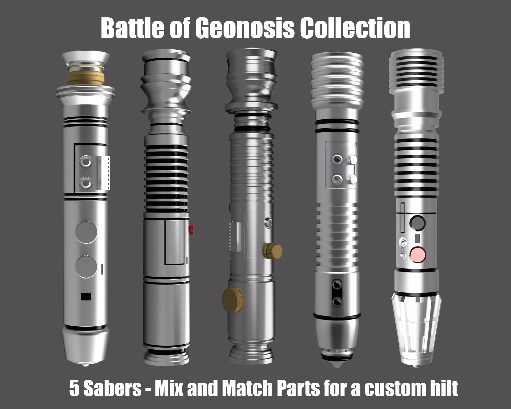 Battle of Geonosis Lightsaber Hilts 3D Printable 3D Model Collection_0