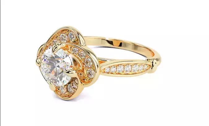 Swirl Halo Flower Diamond Engagement Ring 3D print model